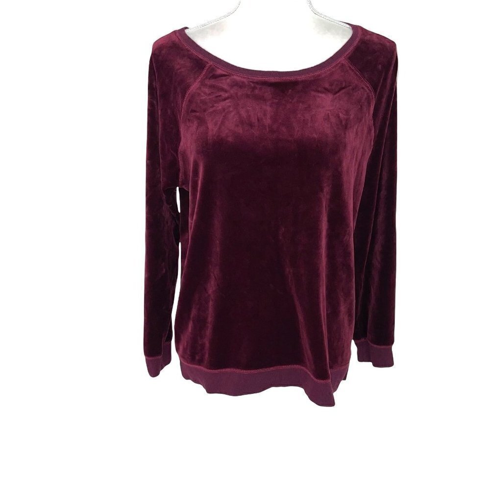 Luxurious Velour Sweatshirt Womens Plush Polyester Spandex Blend Pullover Purple